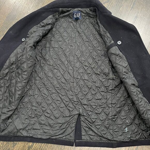 Vintage Gap Pea Coat Men's Medium Navy Quilted Wool Blend Nautical Jacket - Picture 5 of 9
